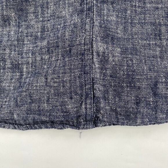 Sandanista Button Front Shirt Womens Sz M Blue Black Linen Blend Coastal Grandma - Picture 13 of 13